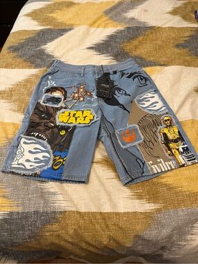 Civil Regime Light Blue Denim Star Wars Patchwork Men’s Shorts Size 30
